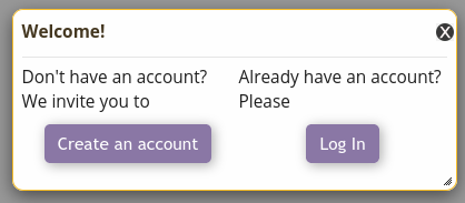 Screenshot of the modal window to create an account or log in to an OERu course site in English.