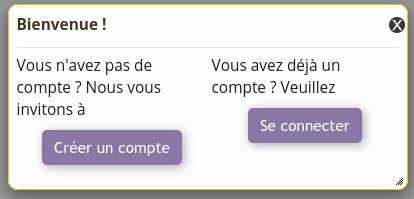 Screenshot of the modal window to create an account or log in to an OERu course site in French